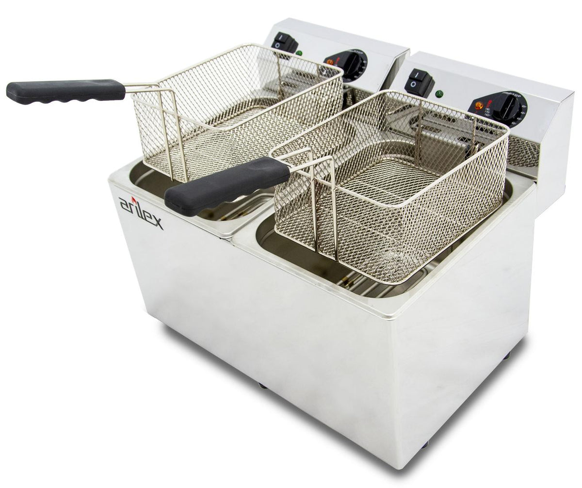 FREIDORA ELÉCTRICA EVOLUTION SIN GRIFO 10+10 LITROS CON CONTACTOR (3,5+3,5kw MONOFÁSICA) EVO1010