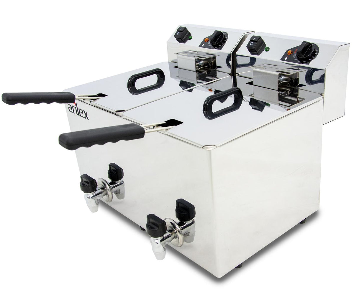 FREIDORA ELÉCTRICA EVOLUTION CON GRIFO 10+10 LITROS CON CONTACTOR (3,5+3,5kw MONOFÁSICA) EVO1010G