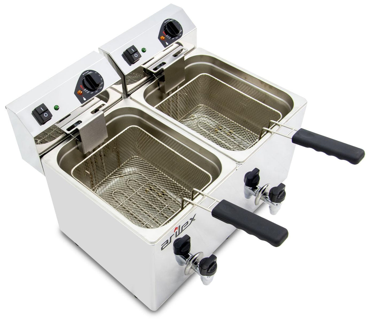 FREIDORA ELÉCTRICA EVOLUTION CON GRIFO 10+10 LITROS CON CONTACTOR (3,5+3,5kw MONOFÁSICA) EVO1010G