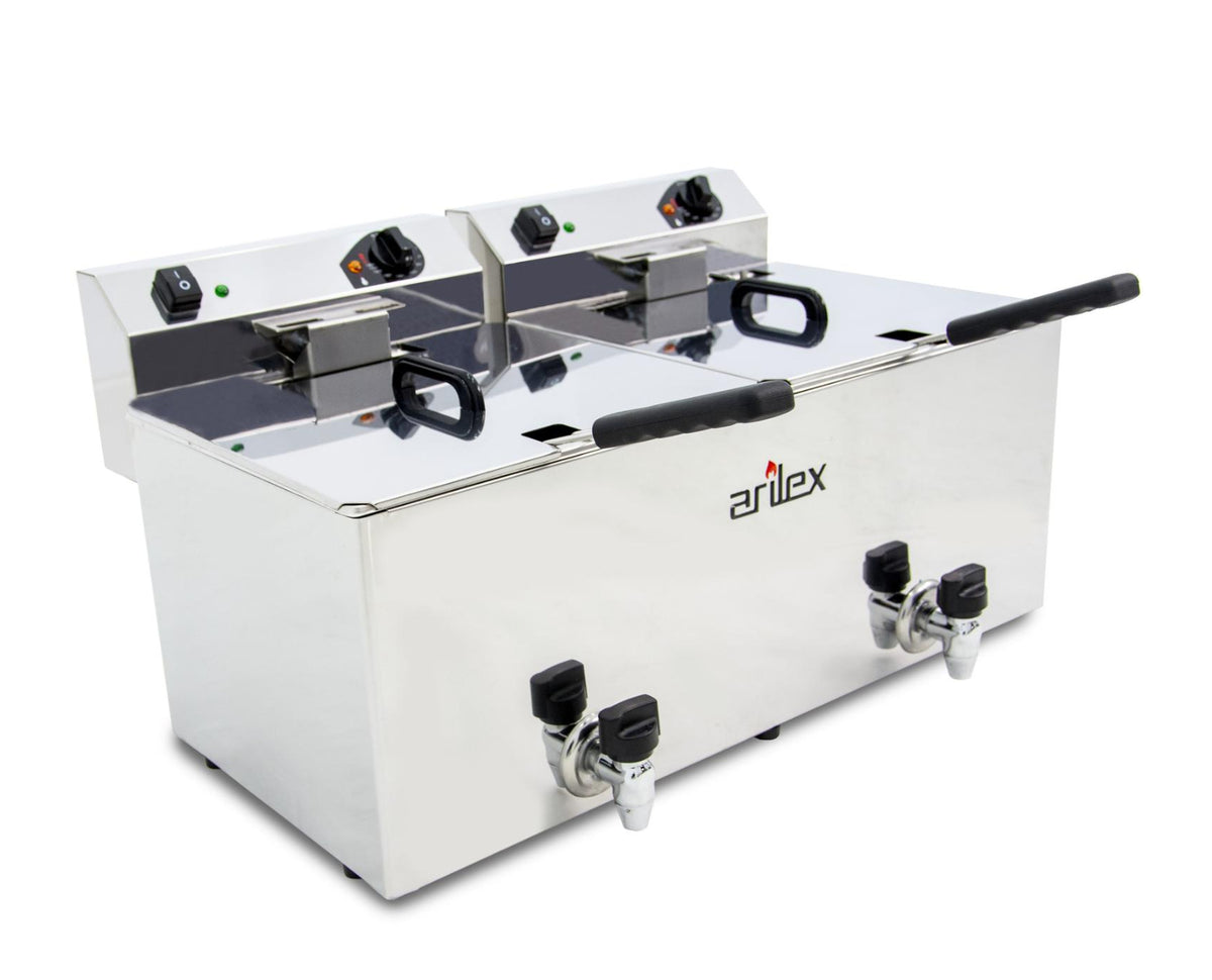 FREIDORA ELÉCTRICA EVOLUTION CON GRIFO 12+12 LITROS CON CONTACTOR (4,5+4,5kw MONOFÁSICA) EVO1212G