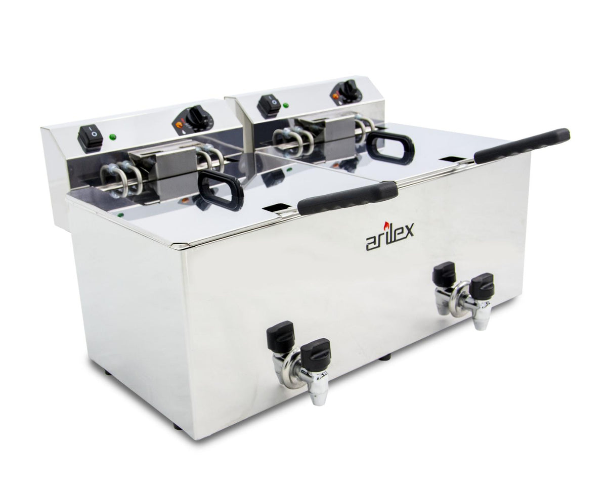 FREIDORA ELÉCTRICA EVOLUTION CON GRIFO 12+12 LITROS CON CONTACTOR (7,5+7,5kw TRIFÁSICA) EVO1212GTR