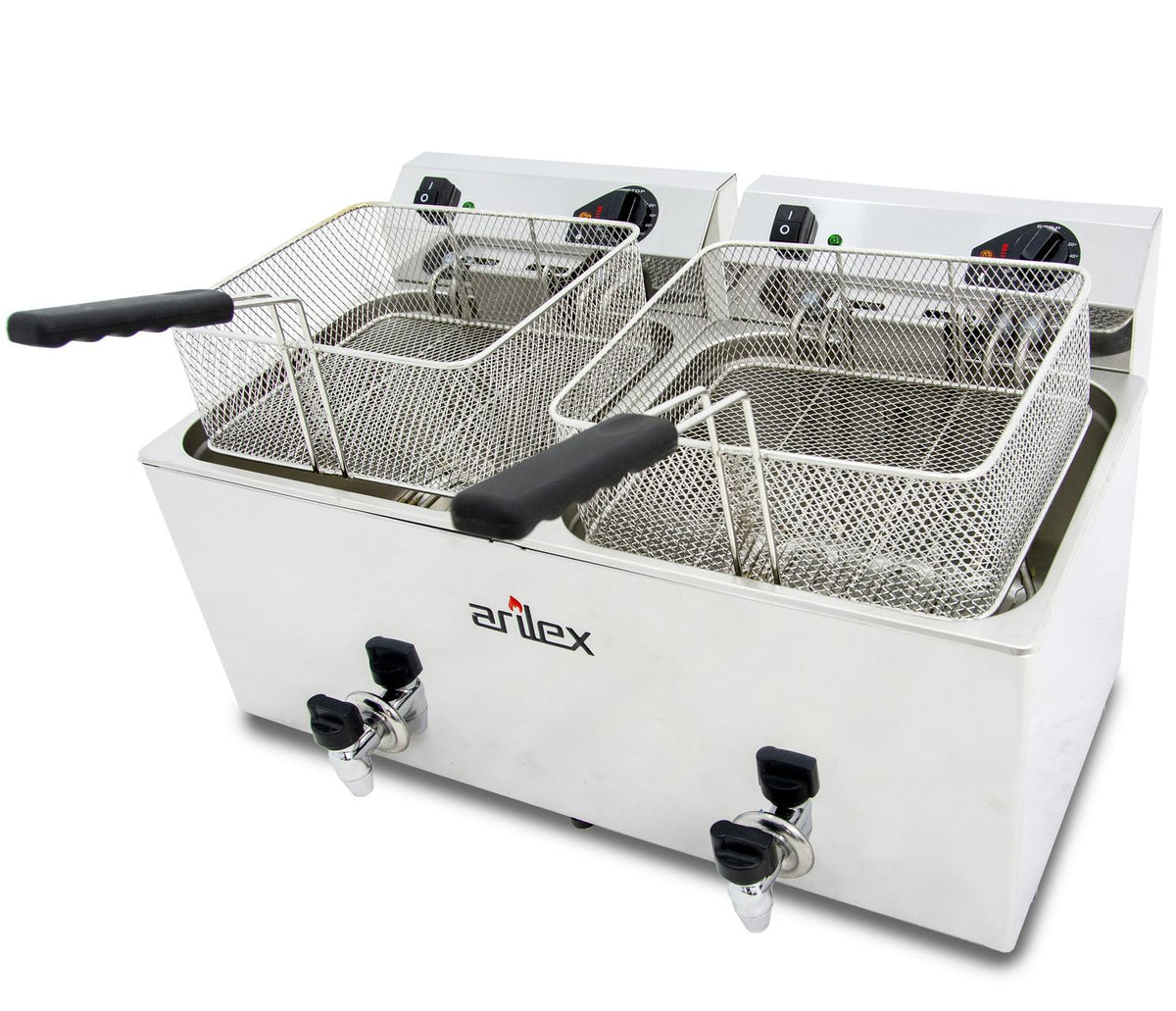 FREIDORA ELÉCTRICA EVOLUTION CON GRIFO 12+12 LITROS CON CONTACTOR (7,5+7,5kw TRIFÁSICA) EVO1212GTR