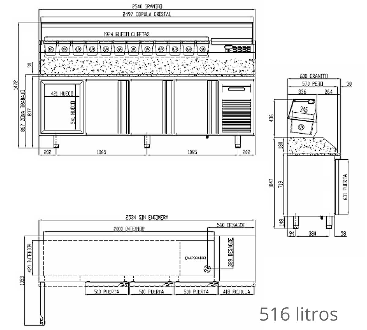 CORECO - MESA FRÍA PIZZA 4 PUERTAS MR60-250