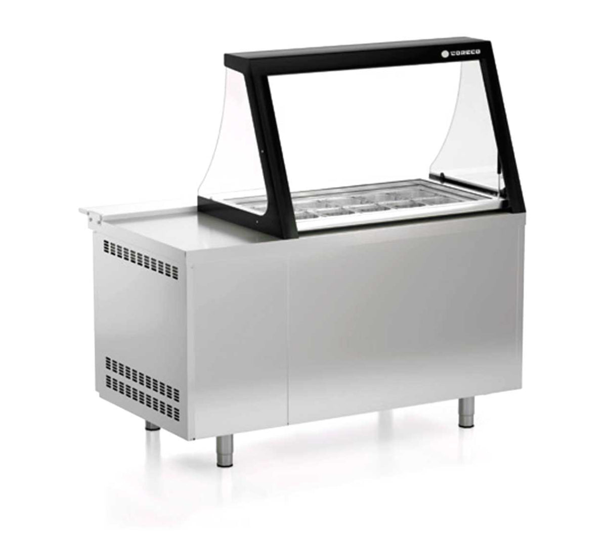 CORECO - MESA PREPARACIÓN CRISTAL ELEVABLE 2 PUERTAS PC80-150-15-LGL