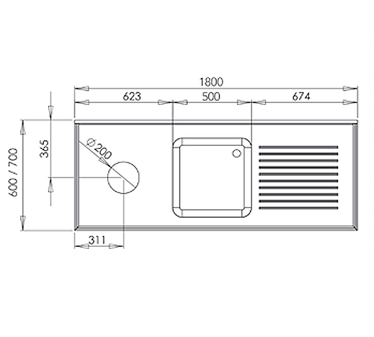 DISTFORM - FREGADERO GAMA 600 CON CUBETA Y ARO SIN BASTIDOR