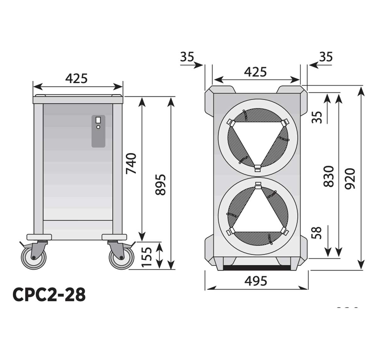 EDENOX - CARRO CALIENTE DISPENSADOR DE PLATOS CPC2-28 - 90 PLATOS DIÁMETRO 18 A 28 CM
