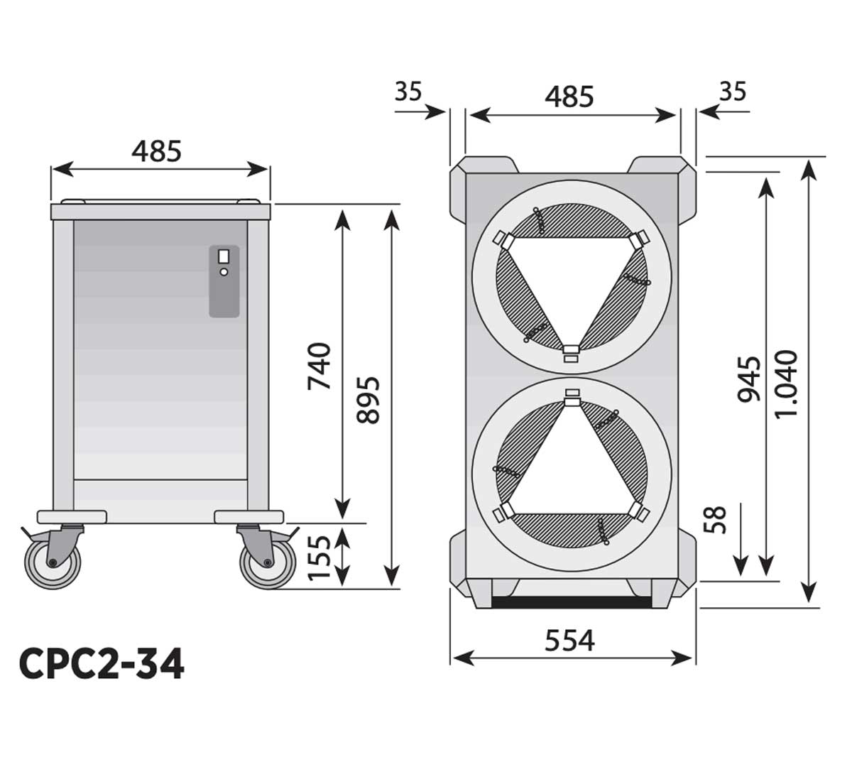 EDENOX - CARRO CALIENTE DISPENSADOR DE PLATOS CPC2-34 - 90 PLATOS DIÁMETRO 24 A 34 CM