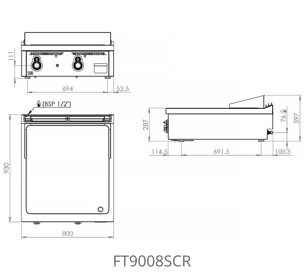 FAINCA HR - S900 FRY TOP CROMO SOBREMESA FT9008SCR