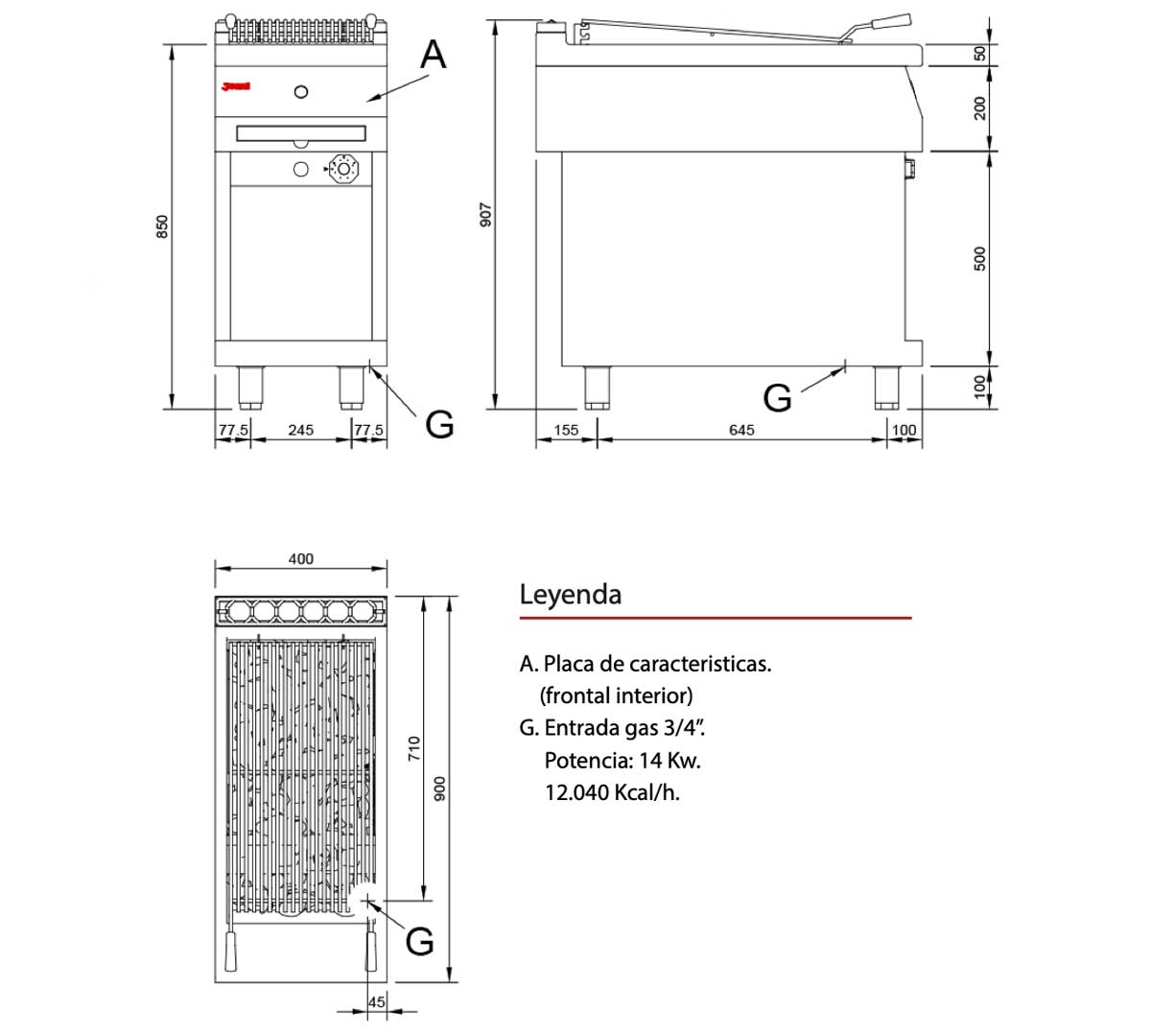 JEMI – PLG90 PARRILLA A GAS PIEDRA VOLCÁNICA SERIE 900 – 2 QUEMADORES