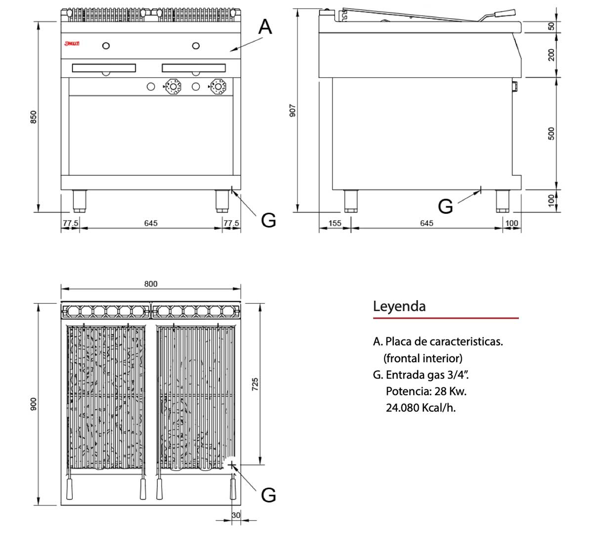 JEMI – PLG90/2 PARRILLA A GAS PIEDRA VOLCÁNICA SERIE 900 – 4 QUEMADORES