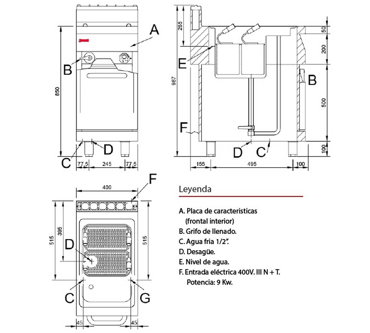 JEMI - CUECE PASTA ELÉCTRICO SERIE 750 EV CPE70