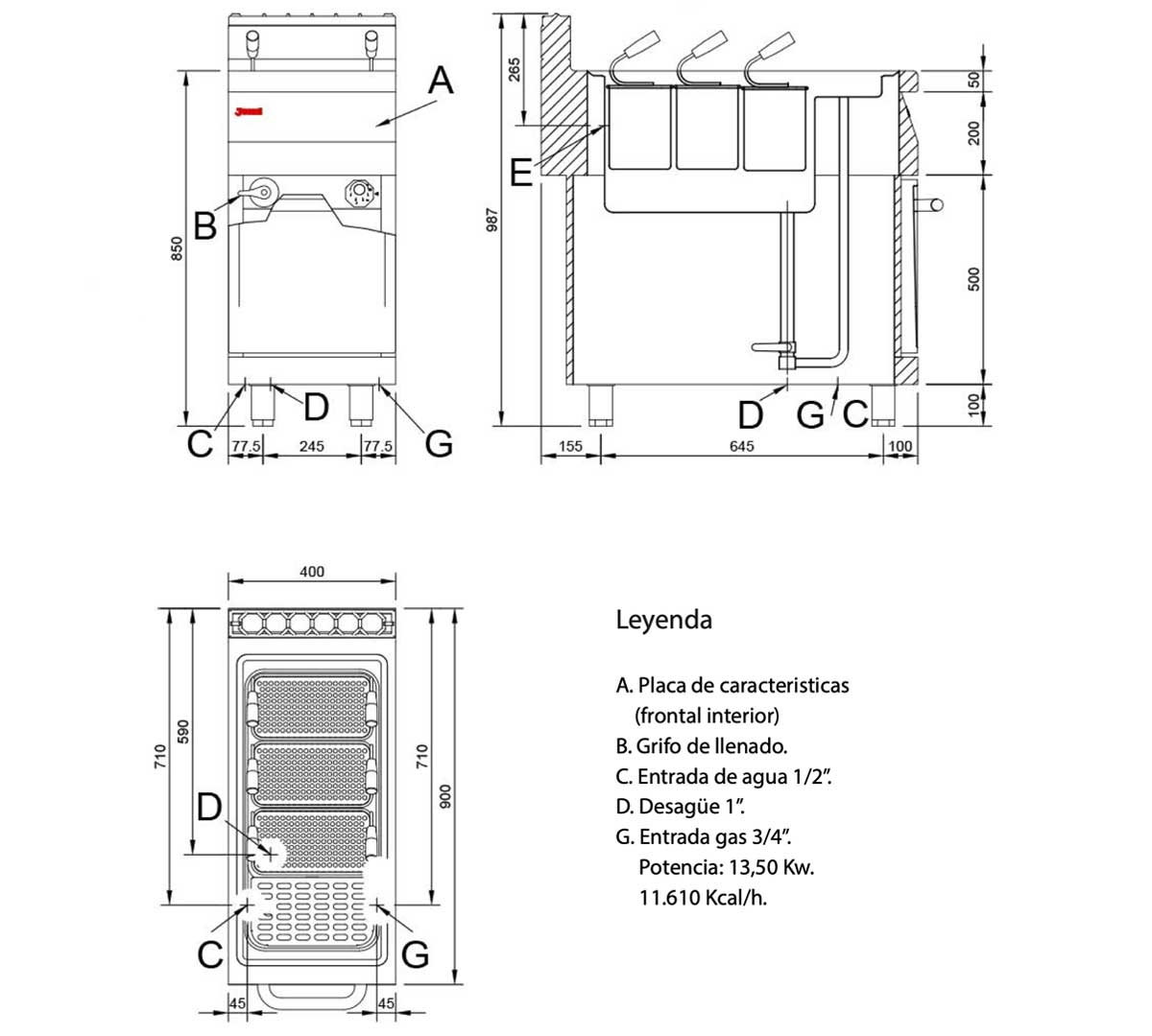 JEMI - CUECE PASTA A GAS SERIE 900 EV CPG90