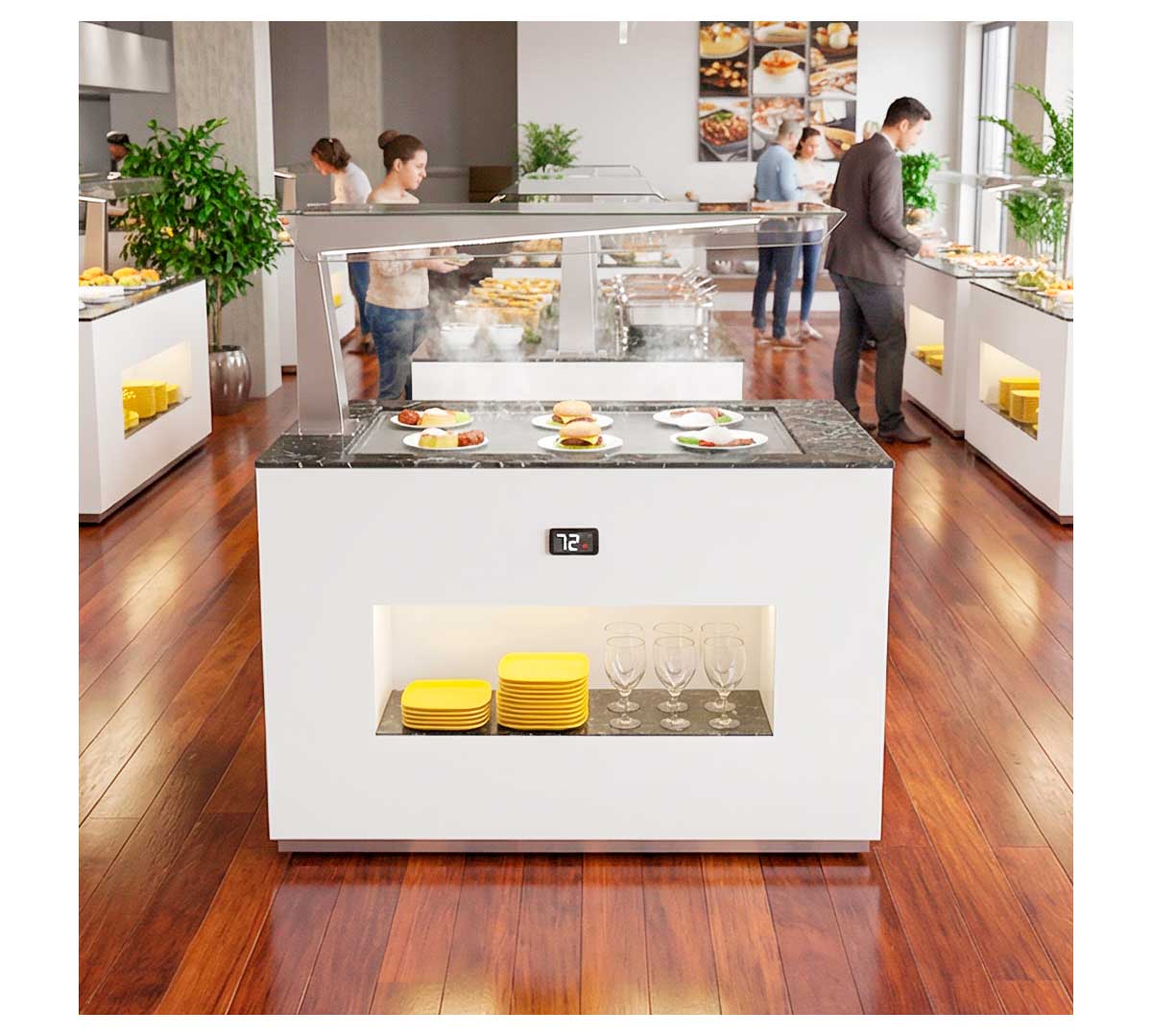 SAYL - BUFFET LINE MÓDULO CON ANTIESPUTO ISLAND BUFFET PLACA CALIENTE SAHARA