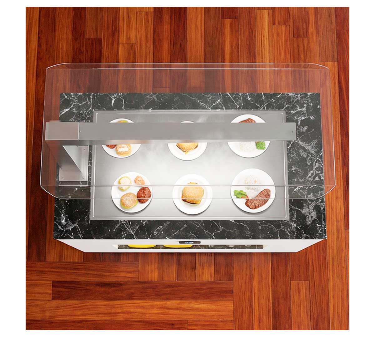 SAYL - BUFFET LINE MÓDULO CON ANTIESPUTO ISLAND BUFFET PLACA CALIENTE SAHARA