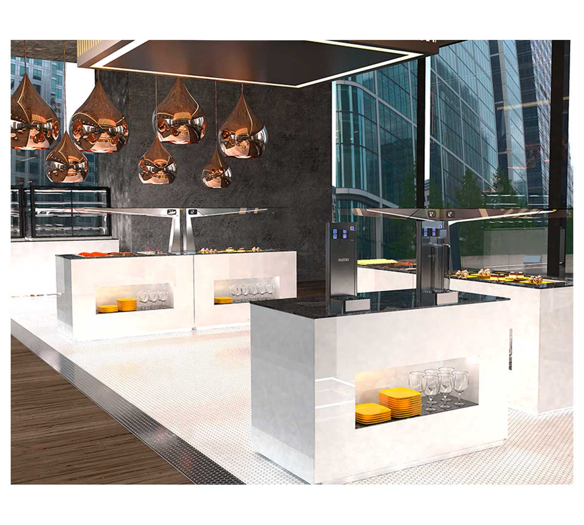 SAYL - BUFFET LINE MÓDULO CON ANTIESPUTO ISLAND BUFFET PLACA CALIENTE SAHARA