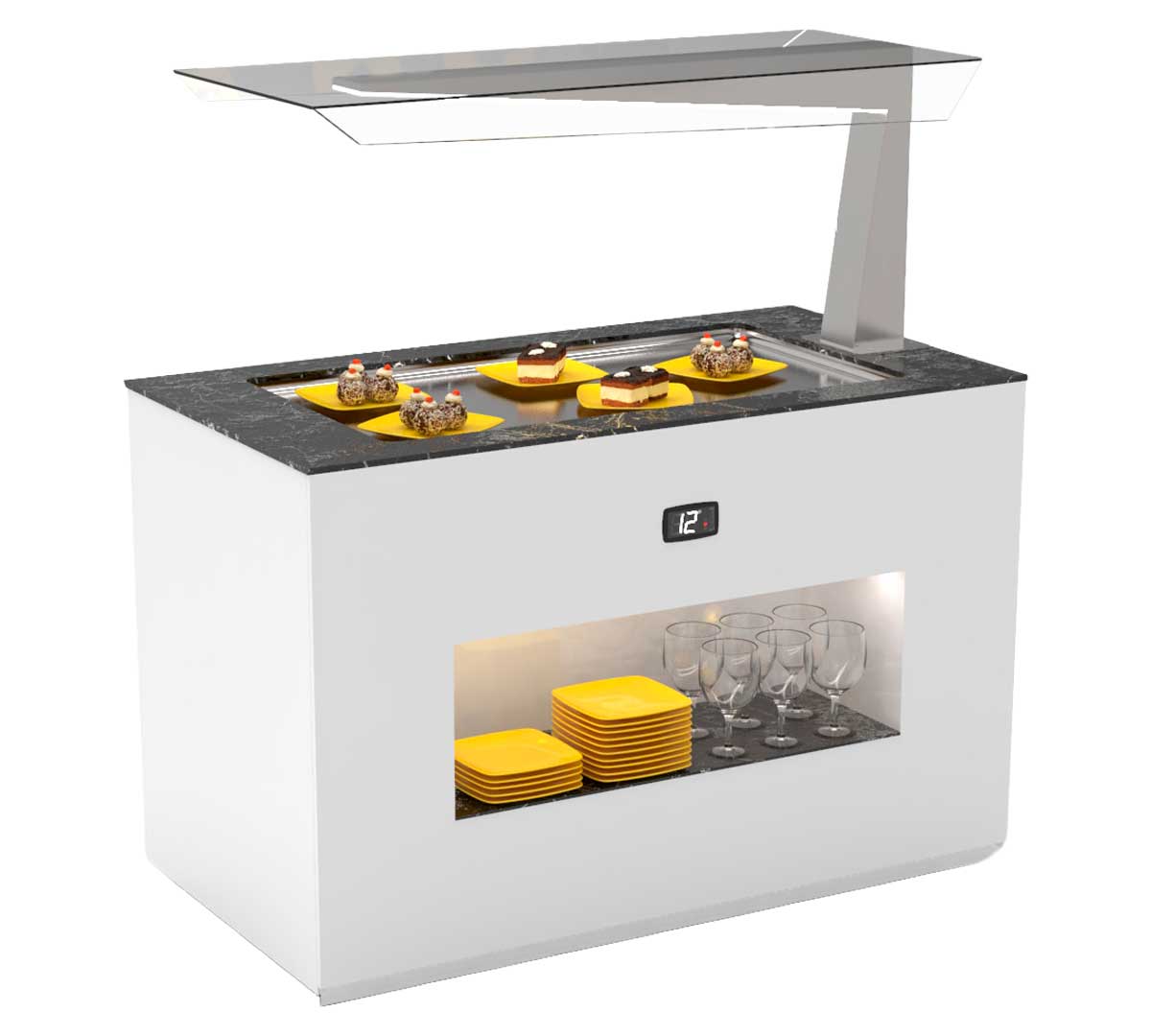 SAYL - BUFFET LINE MÓDULO CON ANTIESPUTO ISLAND BUFFET PLACA FRÍA CON BANDEJAS