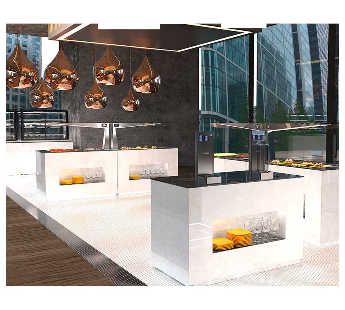 SAYL - BUFFET LINE MÓDULO CON ANTIESPUTO ISLAND BUFFET NEUTRO