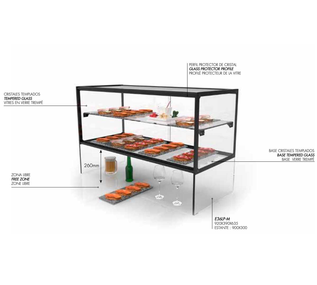 SAYL - EXPOSITOR ZEPPELIN CON ESTANTE Y PASAPLATOS