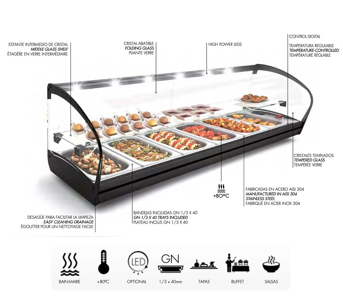 SAYL - VITRINA SHARK BAÑO MARÍA 2 PISOS