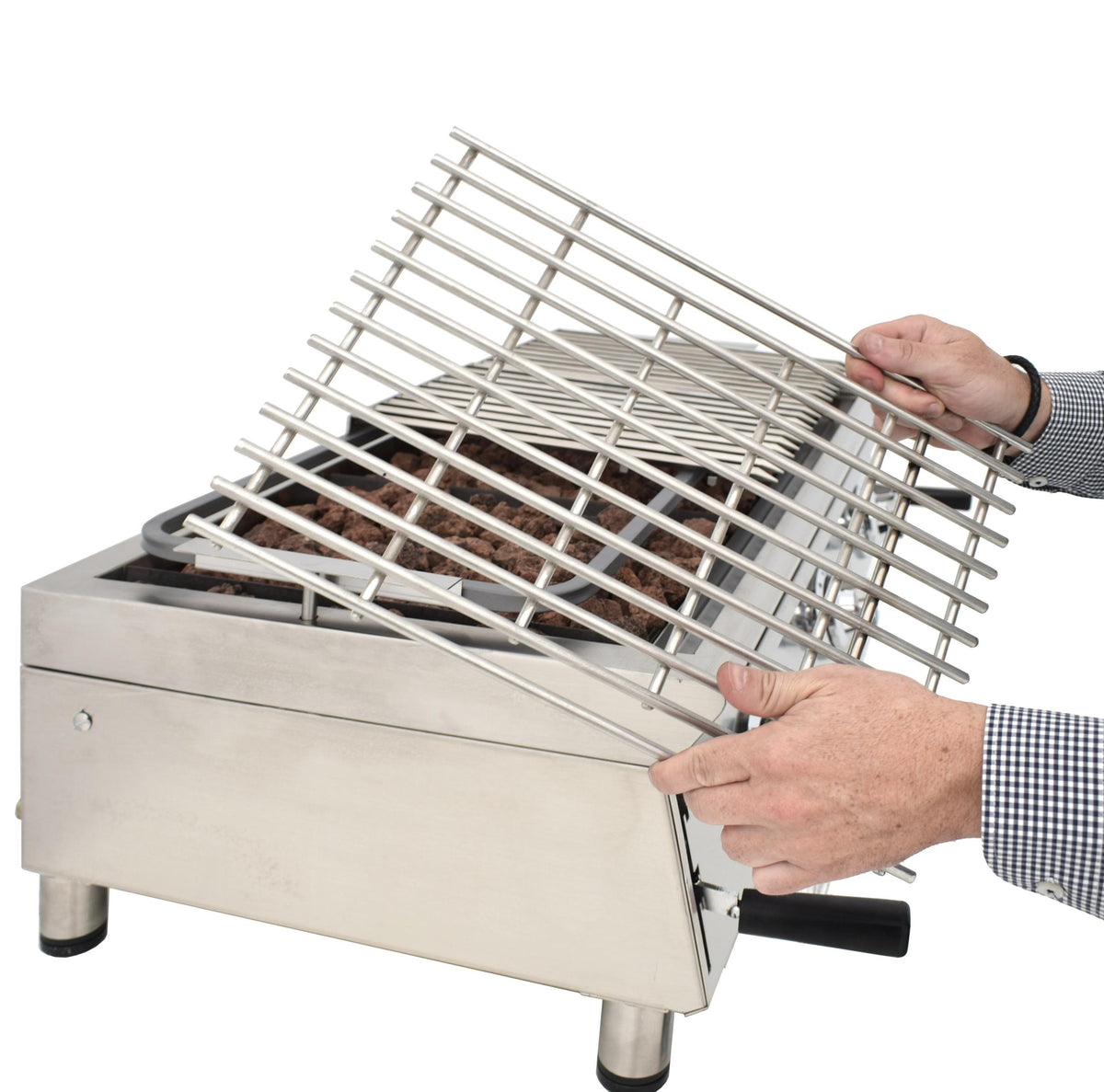 BARBACOA A GAS 100cm PIEDRA VOLCÁNICA CON PARRILLA INOXIDABLE REGULABLE EN 3 ALTURAS LÍNEA 600 200BAR