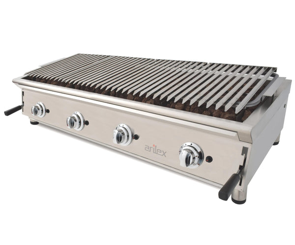ARILEX - BARBACOA A GAS 130cm PIEDRA VOLCÁNICA CON PARRILLA INOXIDABLE REGULABLE EN 3 ALTURAS LÍNEA 600 130BAR