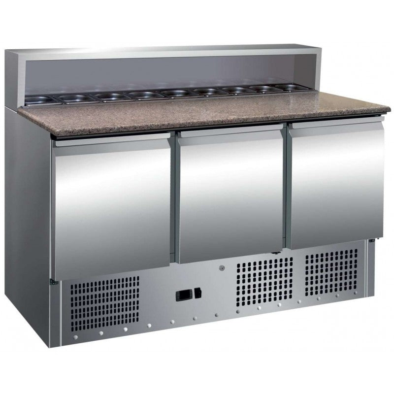 MESA GN1/1 3 PUERTAS PREPARACIÓN ENSALADAS CON ENCIMERA DE GRANITO DE 1365 X700 X1010H MM PEKIN PS903