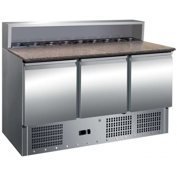 CLIMAHOSTELERIA - MESA GN1/1 3 PUERTAS PREPARACIÓN ENSALADAS CON ENCIMERA DE GRANITO DE 1365 X700 X1010H MM PEKIN PS903