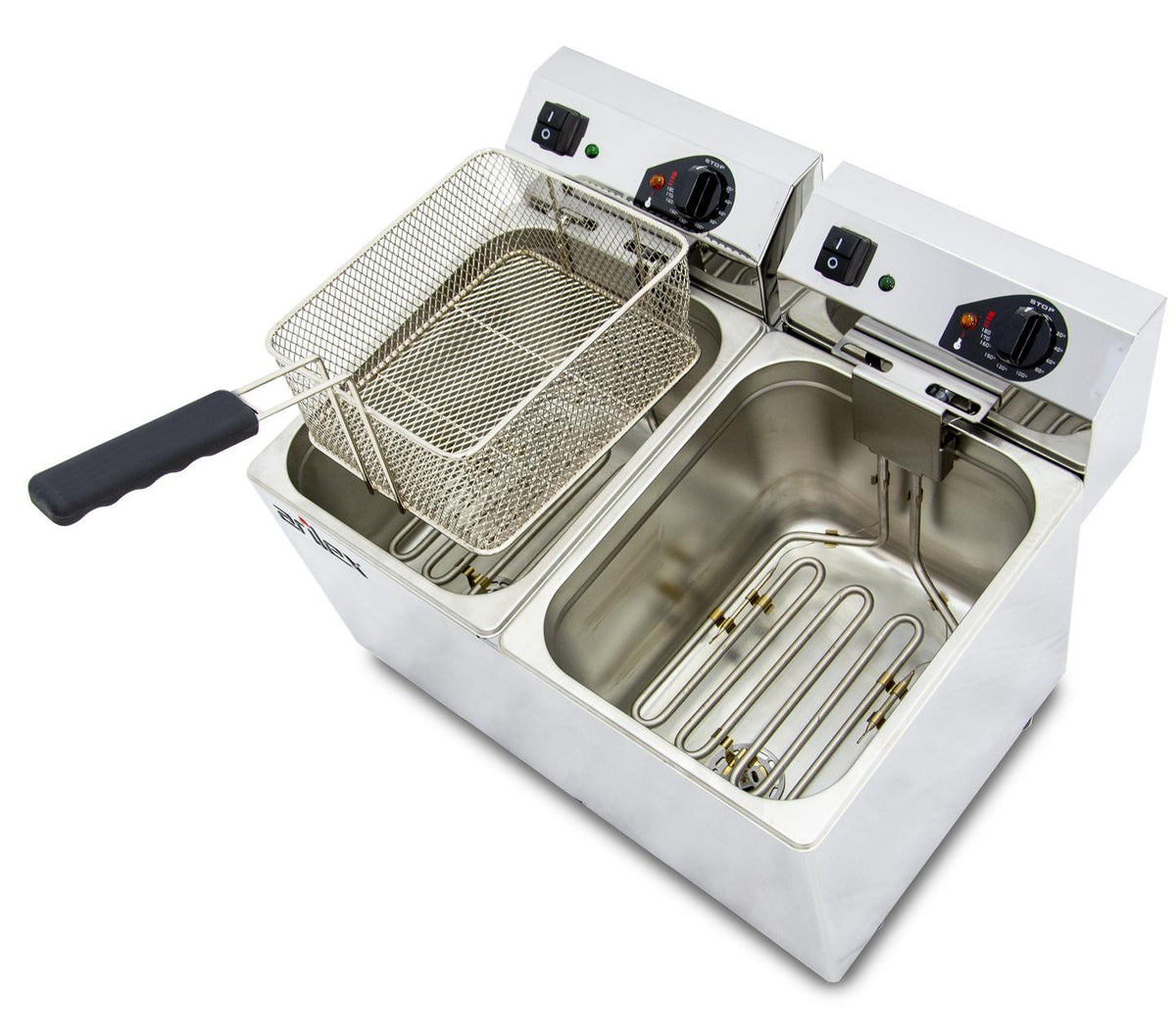 FREIDORA ELÉCTRICA EVOLUTION SIN GRIFO 10+10 LITROS CON CONTACTOR (3,5+3,5kw MONOFÁSICA) EVO1010