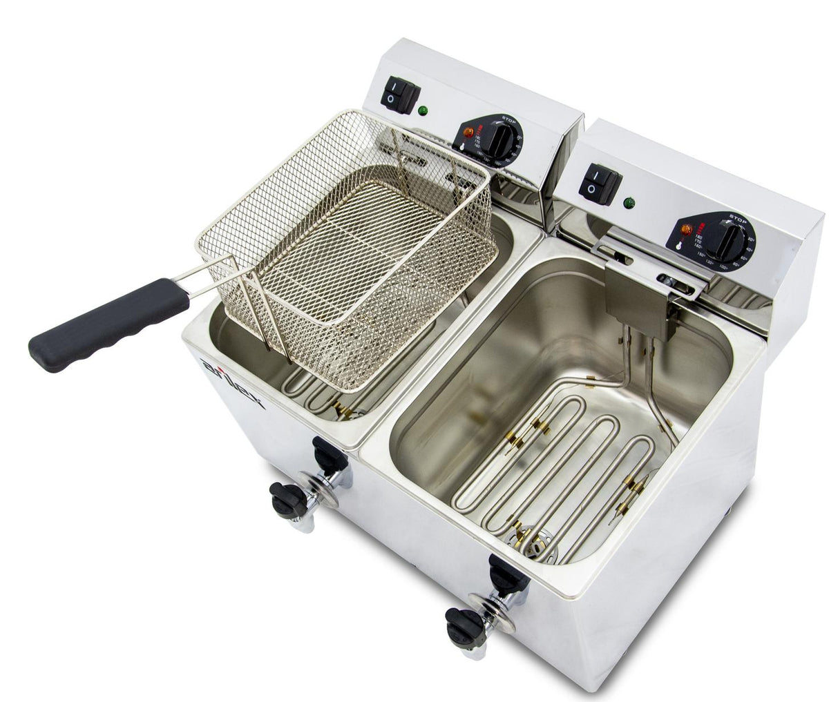 FREIDORA ELÉCTRICA EVOLUTION CON GRIFO 10+10 LITROS CON CONTACTOR (3,5+3,5kw MONOFÁSICA) EVO1010G