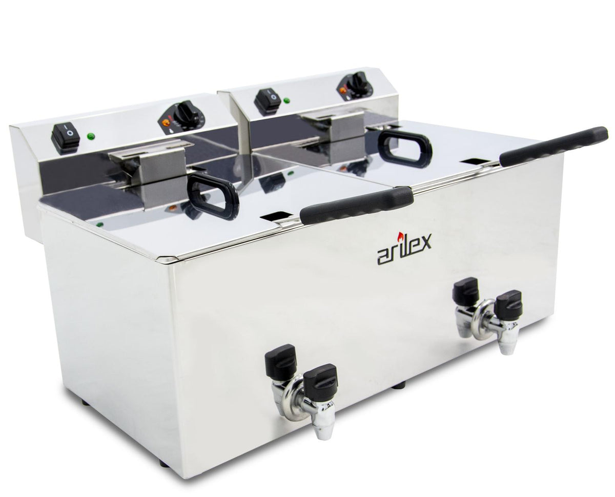 FREIDORA ELÉCTRICA EVOLUTION CON GRIFO 12+12 LITROS CON CONTACTOR (4,5+4,5kw MONOFÁSICA) EVO1212G