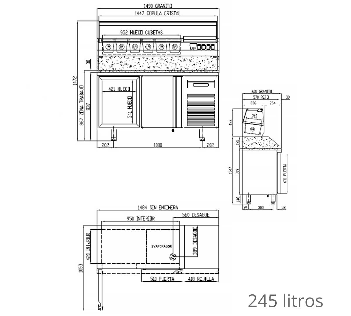 CORECO - MESA FRÍA PIZZA 2 PUERTAS MR60-150