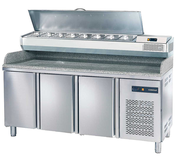 COREQUIP - MESA REFRIGERADA PIZZA MPP 3 PUERTAS 8 CUBETAS GN 1/4