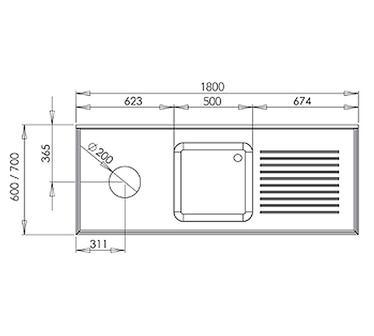 DISTFORM - FREGADERO GAMA 600 CON CUBETA Y ARO