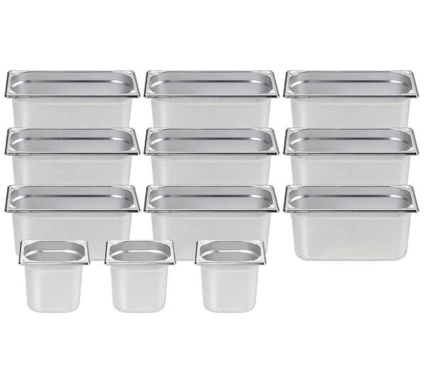INFRICO - KIT 9 CUBETAS GN 1/3 Y 6 CUBETAS GN 1/6 - PROFUNDIDAD 150 MM