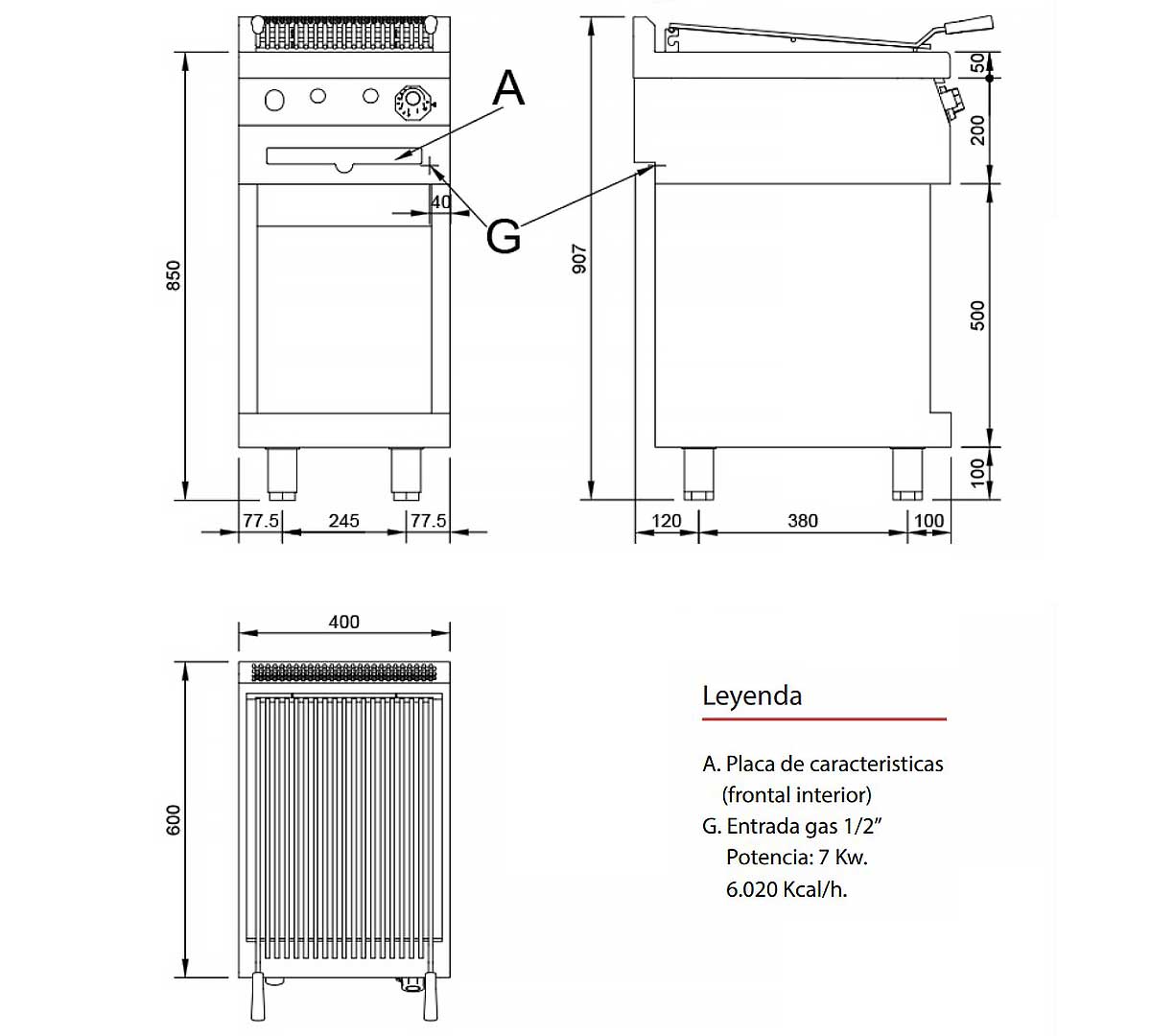 JEMI – PG60 PARRILLA A GAS AGUA SERIE 600 PIE – 2 QUEMADORES