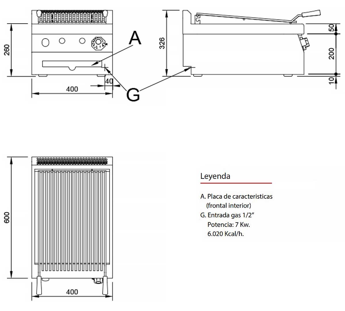 JEMI – SPG60 PARRILLA A GAS AGUA SERIE 600 SOBREMESA – 2 QUEMADORES