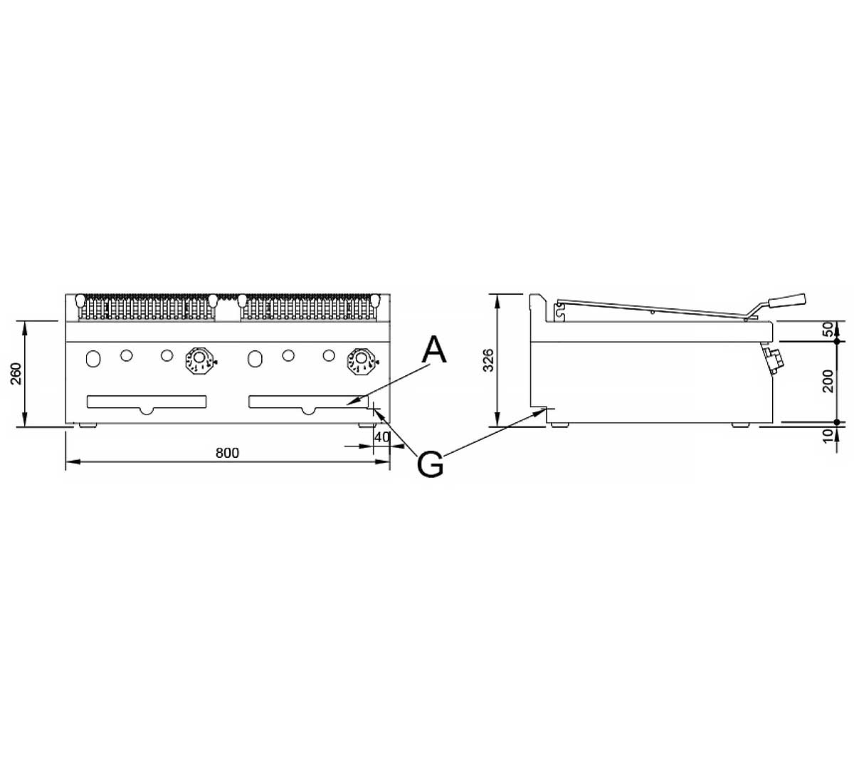 JEMI – SPLG60/2 PARRILLA A GAS PIEDRA VOLCÁNICA SERIE 600 SOBREMESA – 4 QUEMADORES