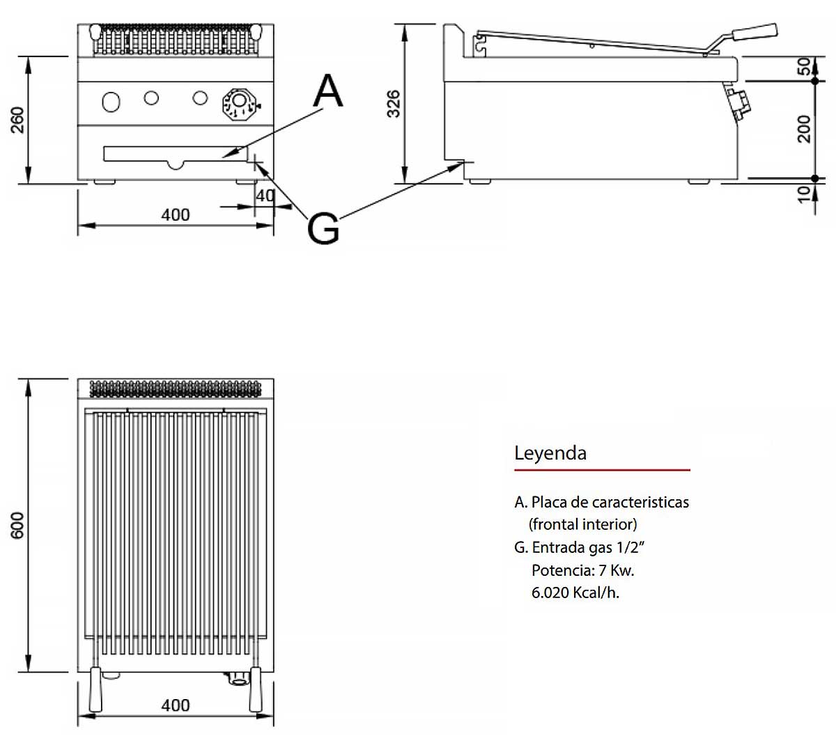 JEMI – SPLG60 PARRILLA A GAS PIEDRA VOLCÁNICA SERIE 600 SOBREMESA – 2 QUEMADORES