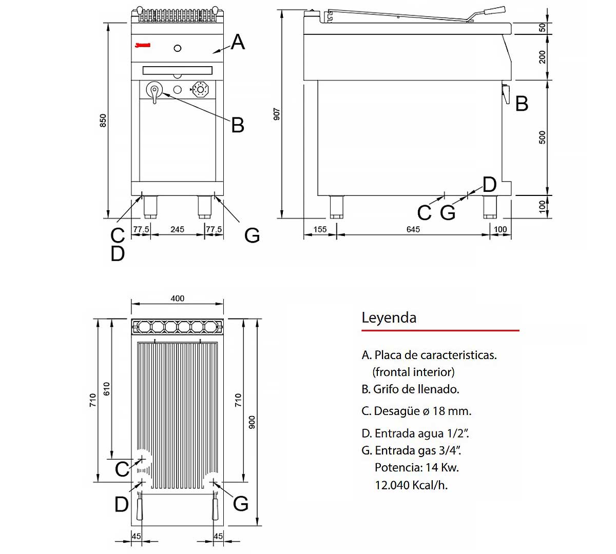 JEMI – PG90 PARRILLA A GAS AGUA SERIE 900 – 2 QUEMADORES