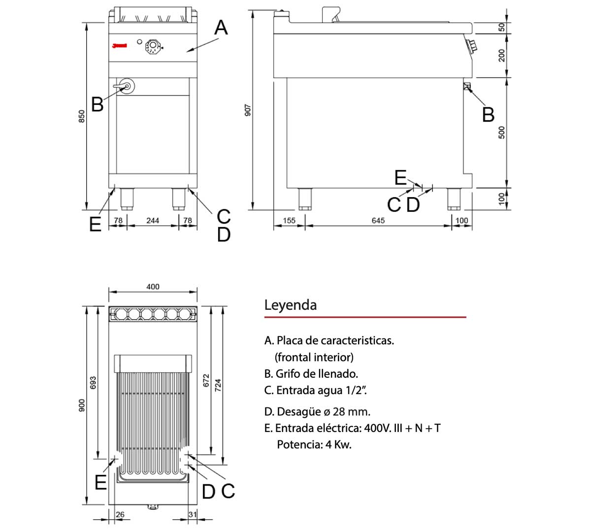 JEMI – PAE90 PARRILLA ELÉCTRICA AGUA SERIE 900