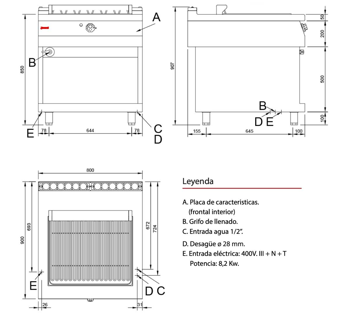 JEMI – PAE90/2 PARRILLA ELÉCTRICA AGUA SERIE 900