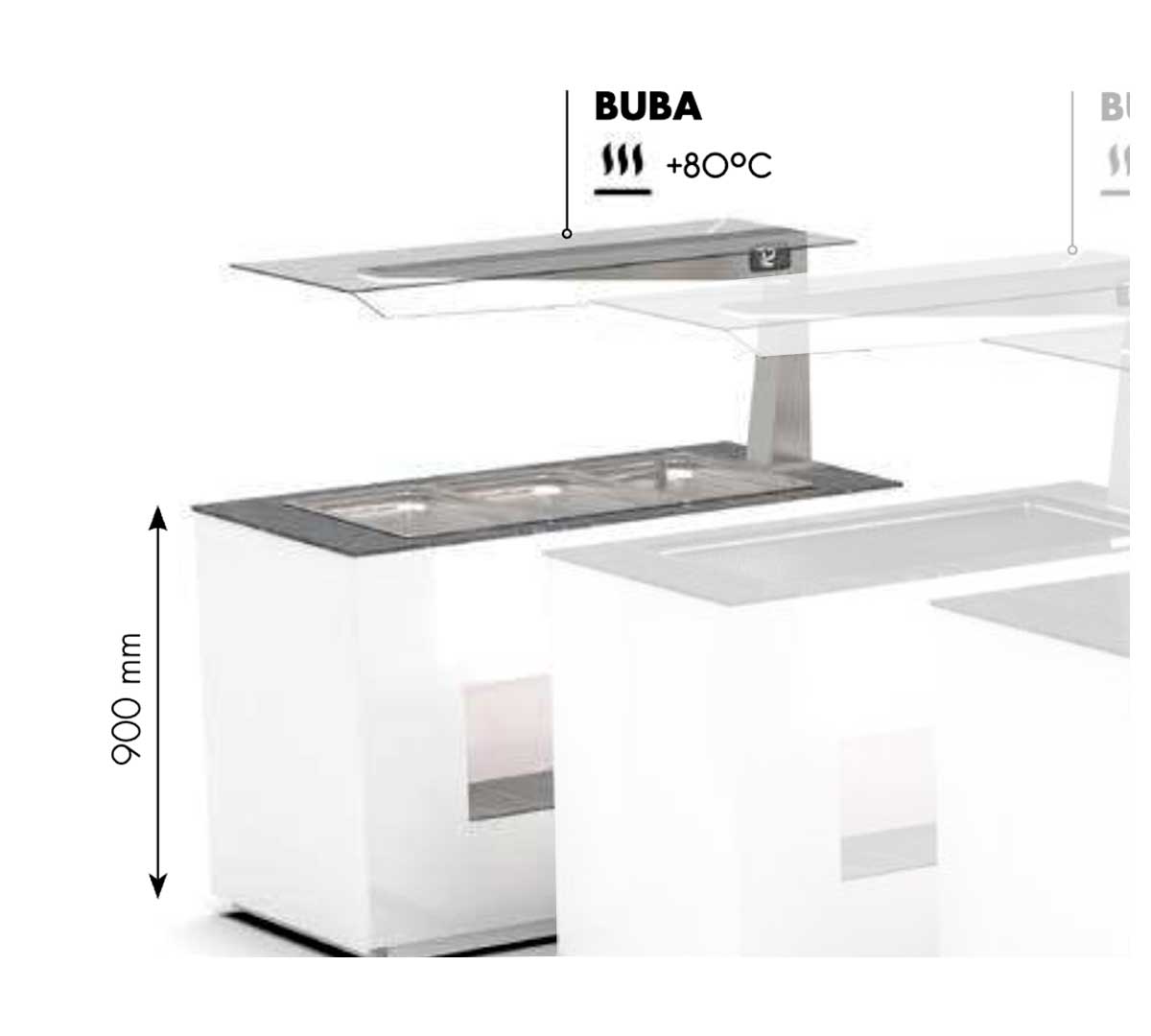 SAYL - BUFFET LINE MÓDULO CON ANTIESPUTO ISLAND BUFFET BAÑO MARÍA