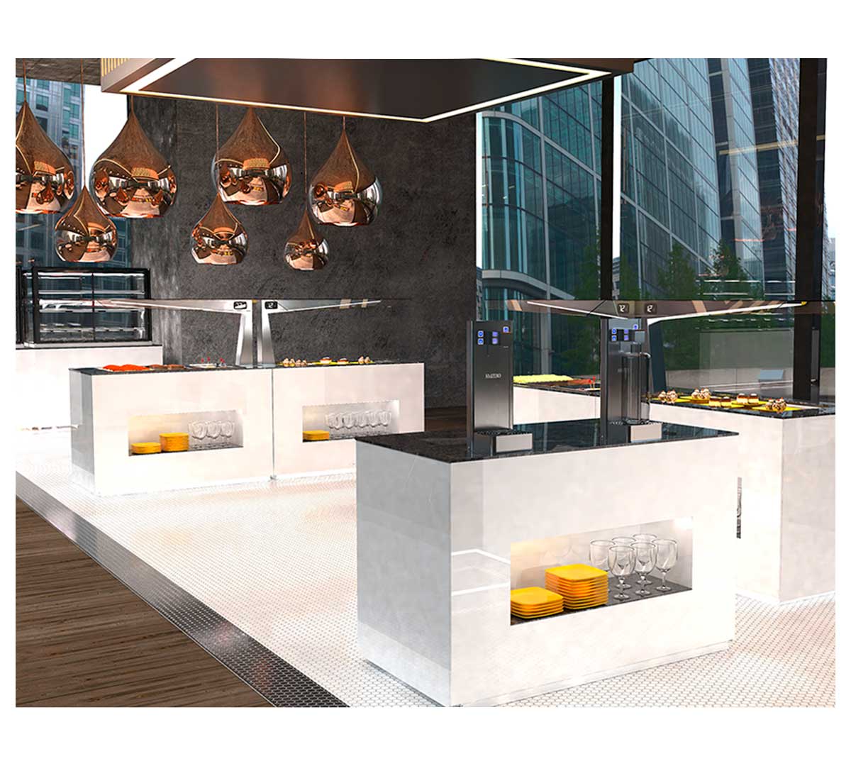 SAYL - BUFFET LINE MÓDULO CON ANTIESPUTO ISLAND BUFFET BAÑO MARÍA