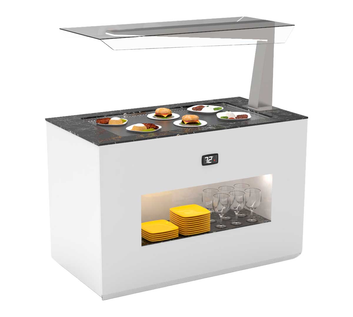 SAYL - BUFFET LINE MÓDULO CON ANTIESPUTO ISLAND BUFFET PLACA CALIENTE SAHARA