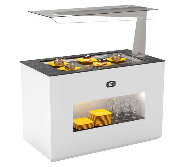 SAYL - BUFFET LINE MÓDULO CON ANTIESPUTO ISLAND BUFFET PLACA FRÍA CON BANDEJAS