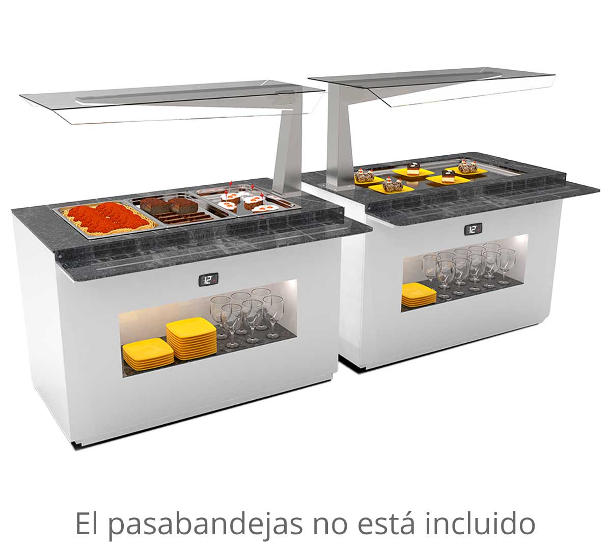 SAYL - BUFFET LINE MÓDULO CON ANTIESPUTO ISLAND BUFFET PLACA FRÍA CON BANDEJAS