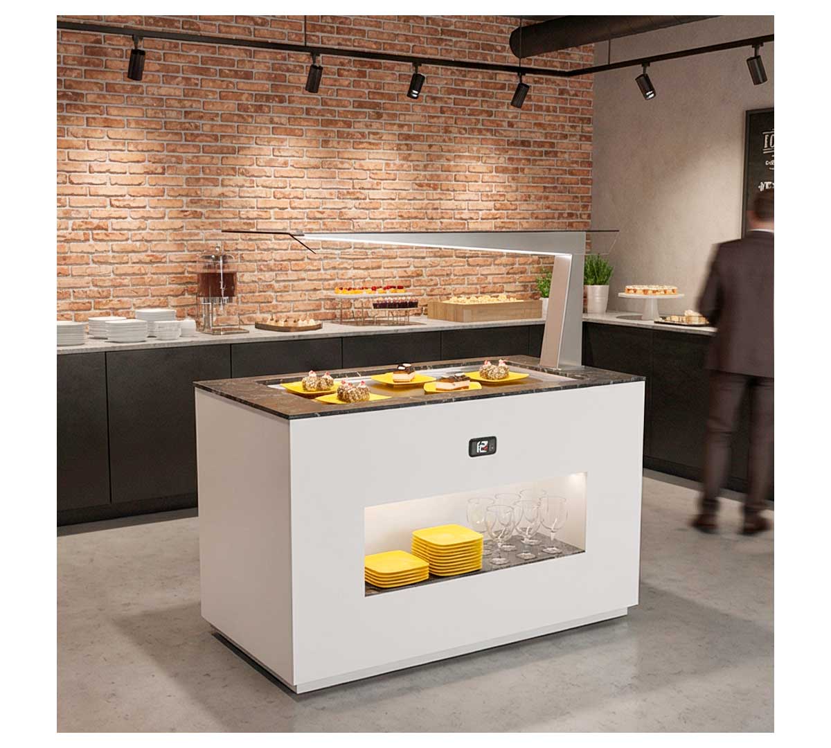 SAYL - BUFFET LINE MÓDULO CON ANTIESPUTO ISLAND BUFFET PLACA FRÍA CON BANDEJAS