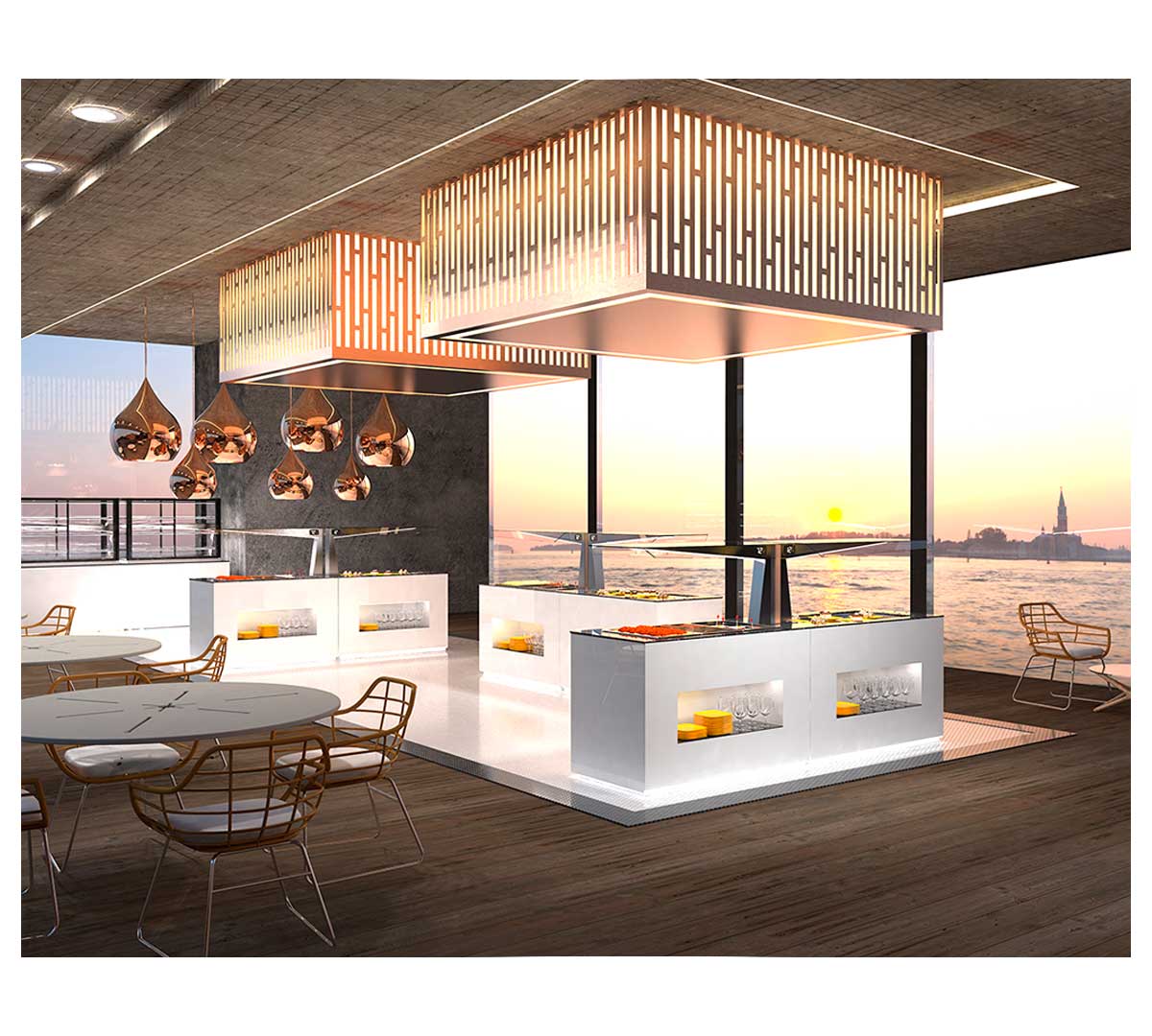 SAYL - BUFFET LINE MÓDULO CON ANTIESPUTO ISLAND BUFFET NEUTRO