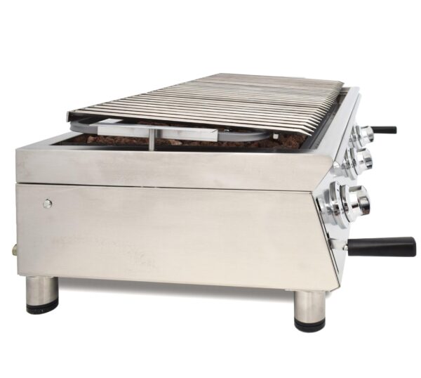 BARBACOA A GAS 100cm PIEDRA VOLCÁNICA CON PARRILLA INOXIDABLE REGULABLE EN 3 ALTURAS LÍNEA 600 200BAR