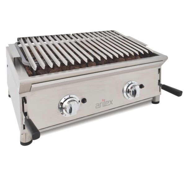 BARBACOA A GAS 70cm PIEDRA VOLCÁNICA CON PARRILLA INOXIDABLE REGULABLE EN 3 ALTURAS LÍNEA 600 70BAR